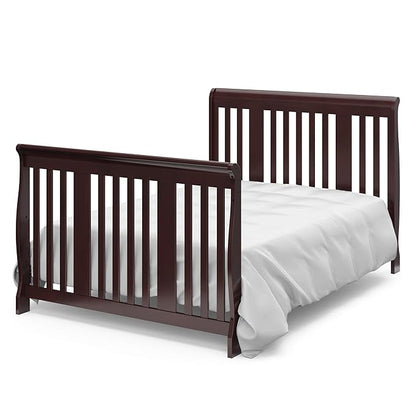 Storkcraft Portofino 5-in-1 Convertible Crib and Changer (Espresso) – Crib and Changing -Table Combo with 3 Drawers, Includes Baby Changing Pad, Converts to Full-Size Bed