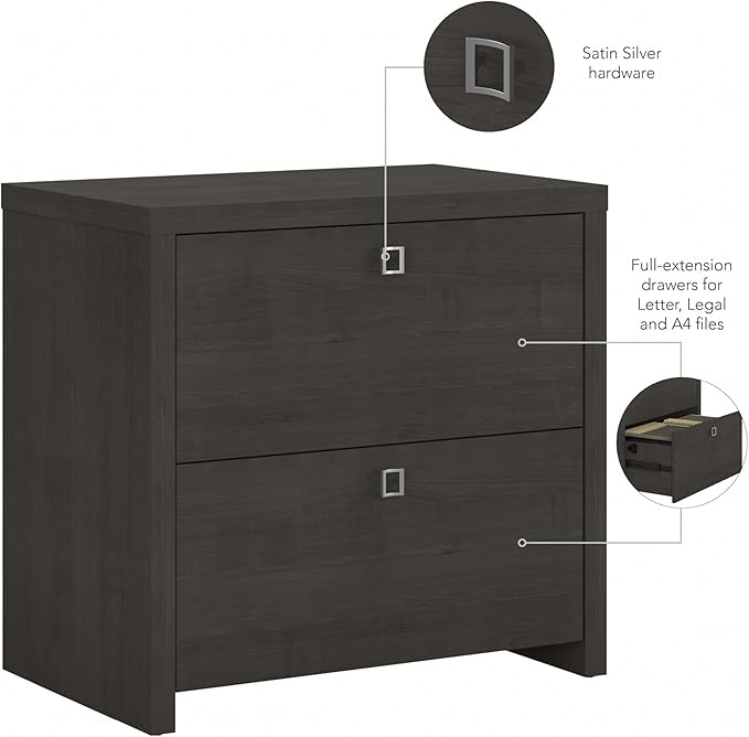 Bush Business Furniture Lateral Cabinet with Satin Silver Hardware | Echo Collection 2 Drawer Filing Unit for Home Office or Professional, 31W, Charcoal Maple
