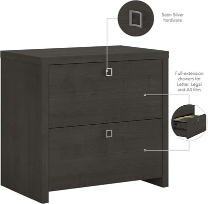 Bush Business Furniture Lateral Cabinet with Satin Silver Hardware | Echo Collection 2 Drawer Filing Unit for Home Office or Professional, 31W, Charcoal Maple