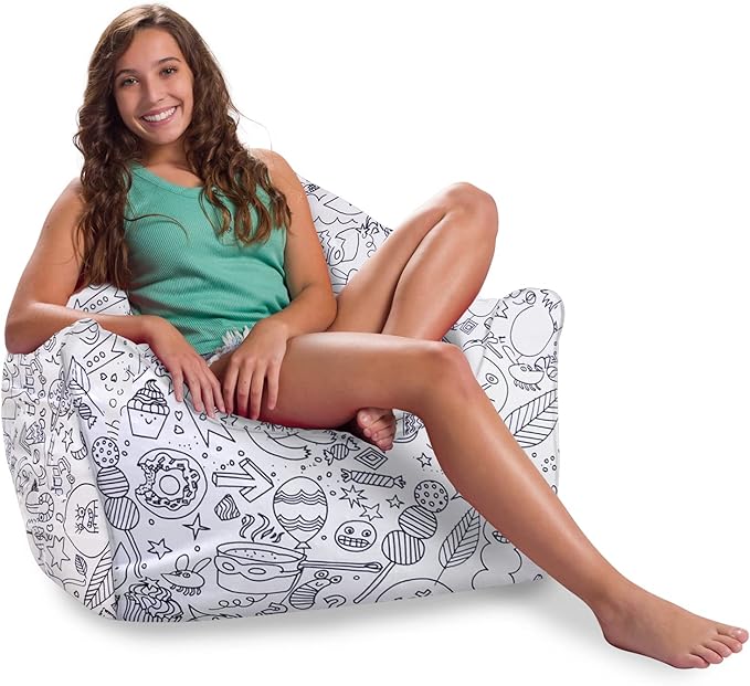 Posh Creations Structured Comfy Bean Bag Chair for Gaming, Reading, and Watching TV, Malibu Lounge, Canvas Coloring Fabric - Creatures