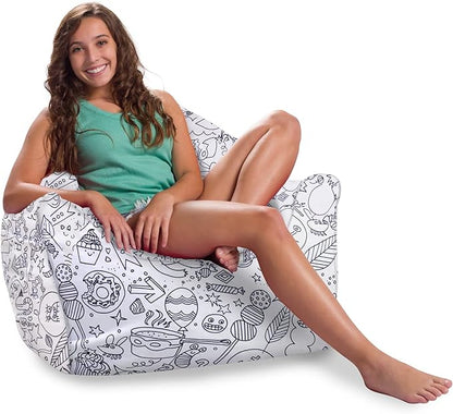 Posh Creations Structured Comfy Bean Bag Chair for Gaming, Reading, and Watching TV, Malibu Lounge, Canvas Coloring Fabric - Creatures