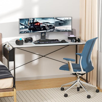MoNiBloom Computer Desk 55 Inches with A Storage Bag, Student Laptop Writing Desks for Samll Space Home Office, White