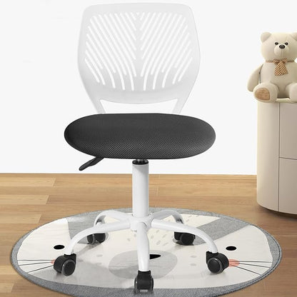 FurnitureR Desk Chair Small Study Chairs Armless for Child Kids Teens, Swivel Rolling Lightweight Task Chair with Wheels and Mesh Padded Cushion, Black/Grey