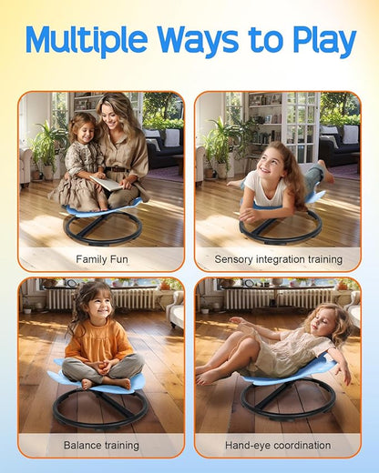 Kids Swivel Chair Sensory Toys Light Blue Non-Slip Metal Base Wobble Chair for Toddlers Sit and Spin with Autism Spin Sensory Chair Aged 3+ Improving Physical Coordination