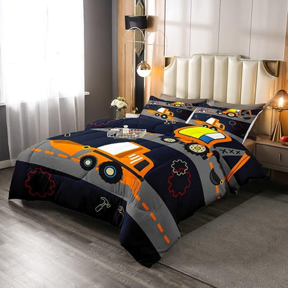 Feelyou Kids Equipment Trucks Comforter Boys Excavators Bedding Set Construction Site Vehicle Car Decor Comforter Set Tractor Orange Black Grey Quilt SetBedroom Collection 2Pcs Twin Size
