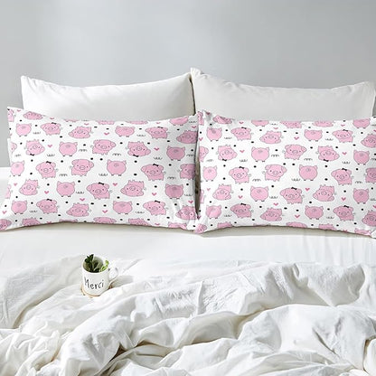 Erosebridal Pink Pig Comforter Set for Girls Kawaii Room Decor Full,Cute Pigs Bedding Set for Kids Boys Children Farm Animal Quilted Duvet Sets Cartoom Style Soft Lightweight Down Comforter 3 Pcs