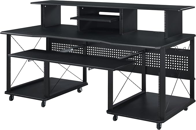 Acme Furniture Metal and Wooden Music Desk with Wheels, Black