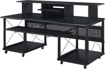 Acme Furniture Metal and Wooden Music Desk with Wheels, Black