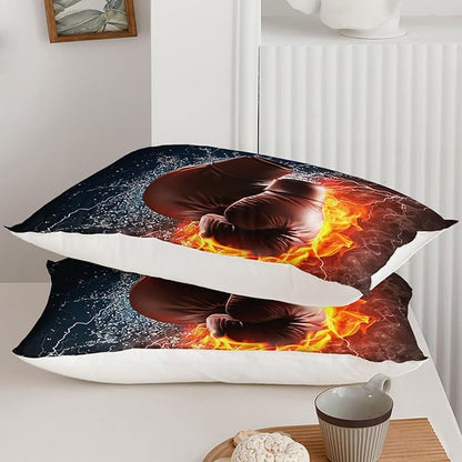 Axolotl Boxing Bedding Set Twin,Sports Theme Comforter Set Boxing Gloves Pattern Bedding Set,Red Blue Cool Lightning Comforter Pugilism Games Bedding Set for Kids Boys Teens Men,1 Quilt 2 Pillowcases