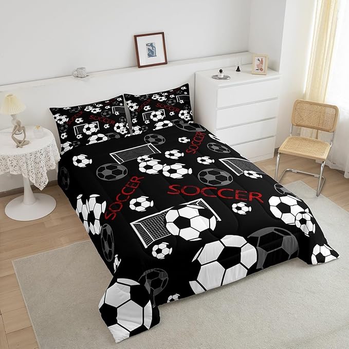 Feelyou Football Comforter Set King Size Rugby Sports Comforter for Kids Teens Adults Soccer Ball Game Bedding Set Gift for Football Lover Duvet Set Room Decor 3Pcs with 2 Pillow Case