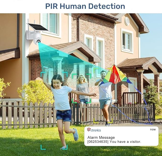 Ctronics 3MP Solar Security Camera Wireless Outdoor WiFi, PTZ Surveillacne Camera Battery-Powered for Home Security, 360° View, Spotlight Color Night Vision, PIR Human Detection, 2-Way Audio (White)