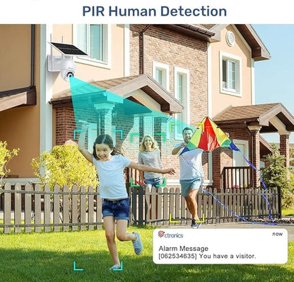 Ctronics 3MP Solar Security Camera Wireless Outdoor WiFi, PTZ Surveillacne Camera Battery-Powered for Home Security, 360° View, Spotlight Color Night Vision, PIR Human Detection, 2-Way Audio (White)