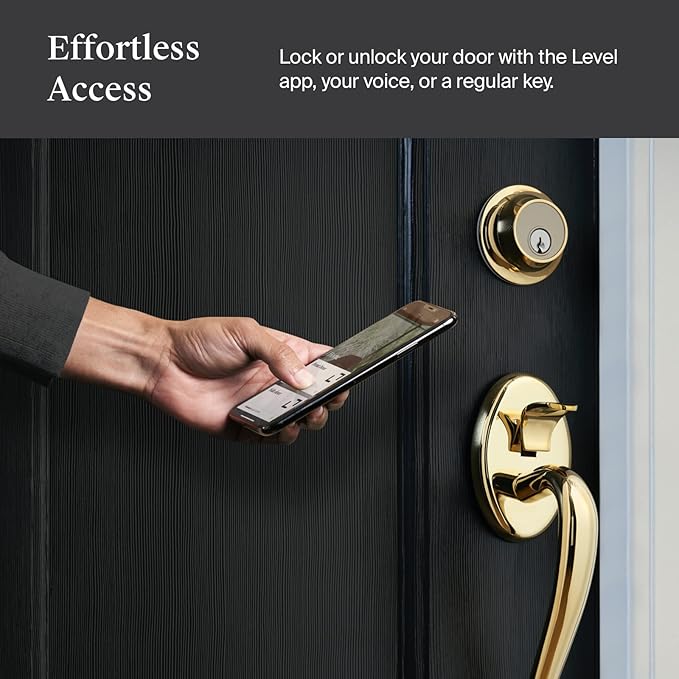 Level Lock Smart Lock - World's Smallest Smart Lock - Level App for iOS & Android - Works with Apple Home (Polished Brass)