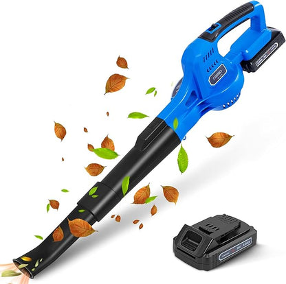 20V Cordless Leaf Blower with Battery and Charger, Leaf Blower Battery Operated, Rechargeable Electric Handheld Leaf Blowers Variable Speed with 2 Tubes for Patio, Leaves Blowing-Blue