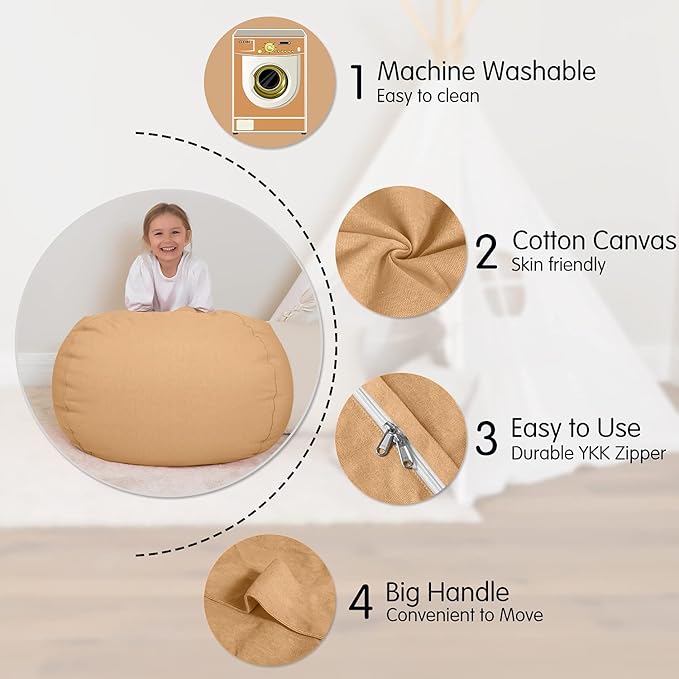 Aubliss Stuffed Animal Bean Bag Storage Chair (Solid Khaki, Medium (32''))
