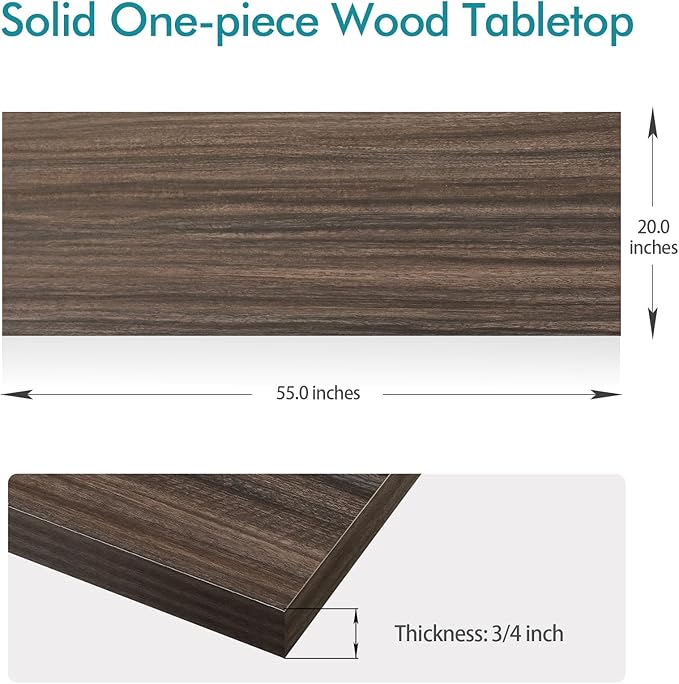 Kaboon Universal Tabletop 55"x20", Solid One-Piece Melamine Table Top, Double Desk L-Desk DIY, Home and Office,Eucalyptus/Dark Walnut