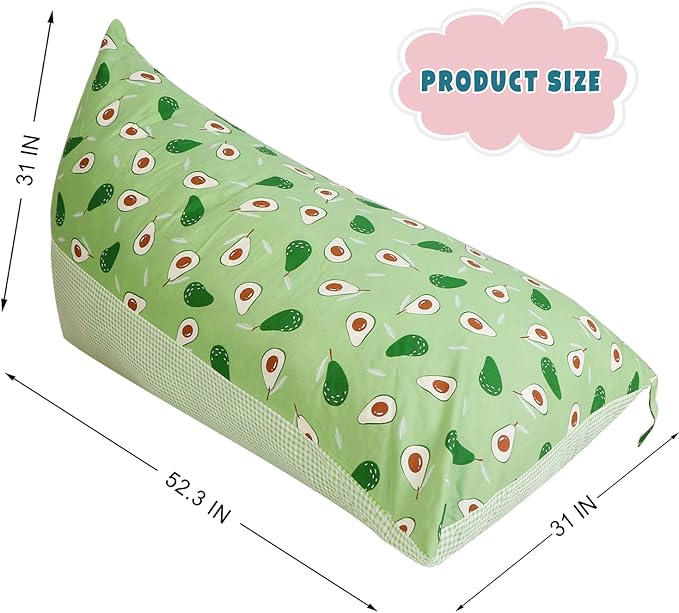 Stuffed Animal Storage Bean Bag Chair Cover, Cotton Green Avocado Plush Toy Storage Stuff and Sit Seat for Kids/Teens/Adults, 52" x 31" Extra Large Triangle Floor Sofa, 200L/52Gal, Cover Only