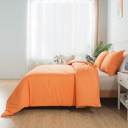 King Burnt Orange Comforter Set, Terracotta Skin-friendly Rust Boho Bedding Set & Collections, Breathable Fluffy Microfiber 3 PCS (104"x90") Comforter Set for All Seasons with Pillowcases