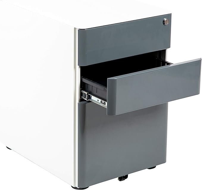 Flash Furniture Warner Modern 3-Drawer Mobile Locking Filing Cabinet with Anti-Tilt Mechanism & Letter/Legal Drawer, White with Charcoal Faceplate