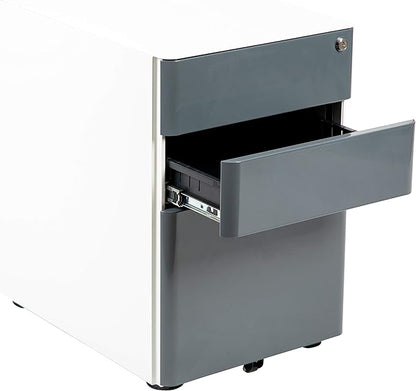 Flash Furniture Warner Modern 3-Drawer Mobile Locking Filing Cabinet with Anti-Tilt Mechanism & Letter/Legal Drawer, White with Charcoal Faceplate