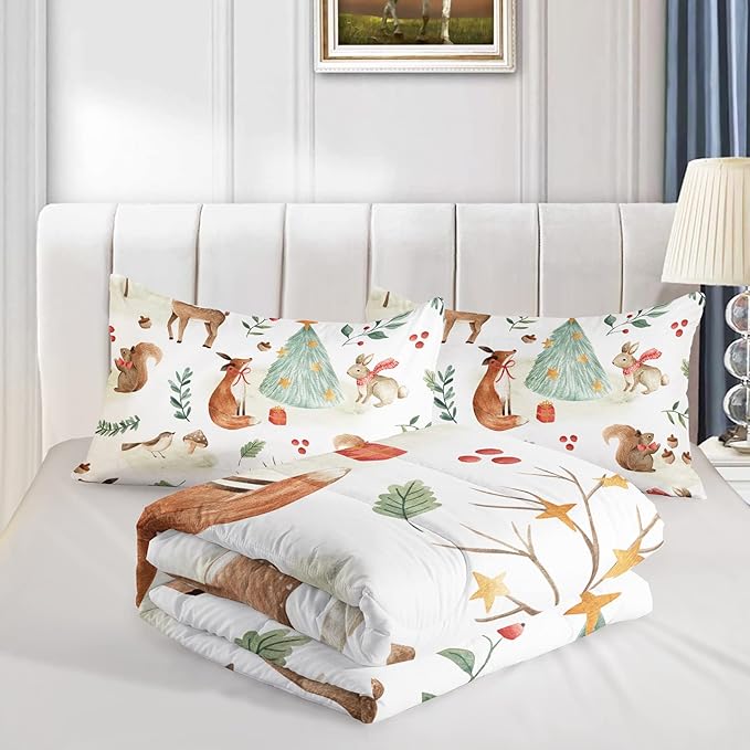 Christmas Comforter King Size,Rabbit Deer Comforter Set for Kids Teens Girls Boys,3Pcs Bedding Set Printed Comforter with 2 Pillowcases,Down Alternative,Soft and Lightweight，King Size