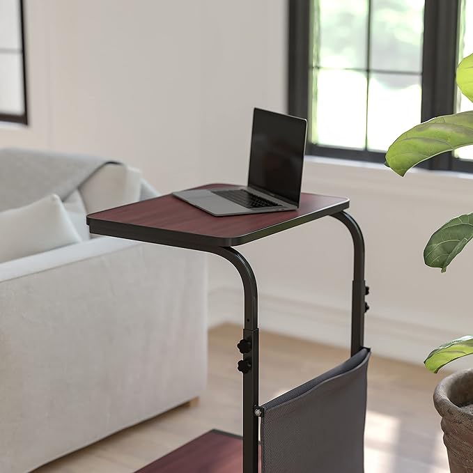 Flash Furniture Charger Mobile Sit-Down, Stand-Up Mahogany Computer Ergonomic Desk with Removable Pouch (Adjustable Range 27'' - 46.5'')