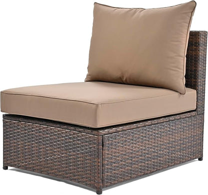 6-Piece Patio Round Sofa Set Rattan Daybed with Coffee Table and Cushions, Outdoor Furniture Conversation Sectional Seating Group for Garden, Poolside, Backyard, Brown