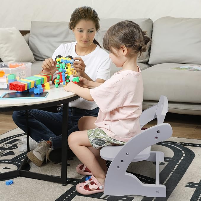 HOUCHCIS Toddler Chair, Wooden Toddler Chair for Kids, Adjustable Kids Chairs for Toddlers, Toddler Chairs and Small Chair, Kids Chair (Grey)