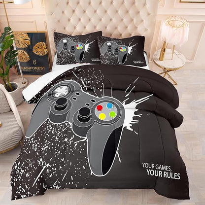 Gamer Bedding Sets for Boys Twin Size Gaming Comforter Sets for Kids Teens Ultra Soft Microfiber Material Video Game Bedroom Decor