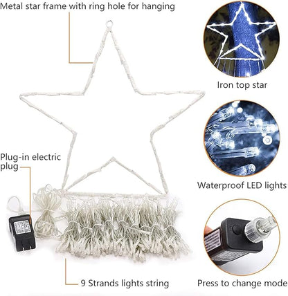 PUHONG Christmas Decoration Star Lights Outdoor,320 LED 16.4Ft Christmas String Lights[8 Modes & Waterproof] for Halloween Xmas New Year Holiday(Iron) (White)