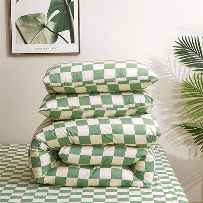 Green Checkered Comforter Queen Sage Green Grid Bedding Set Women Light Green White Plaid Bed Comforter Set Queen Size Breathable Blanket Set Men Durable Queen Bedding Comforter Set