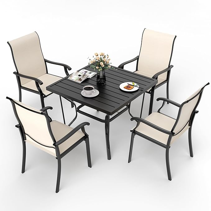 Pamapic 5 Pieces Patio Dining Set, Outdoor Dining Set for Garden Backyard Poolside Deck,Outdoor Table and Chairs Set with 4 Textilene Chairs,Beige