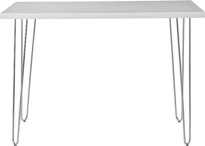 Walker Edison Mid Century Modern Hairpin Wood Laptop Computer Writing Desk Home Office Workstation Small, 42 Inch, White