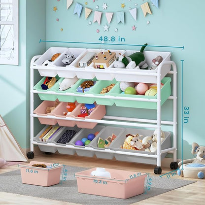 Kids Toy Storage Organizer with 20 Plastic Bins, 4-Tier Metal Toy Storage Rack, Extra Large Toy Organizer and Storage Bins for Kids Room, Playroom and Nursery, Multi-Color