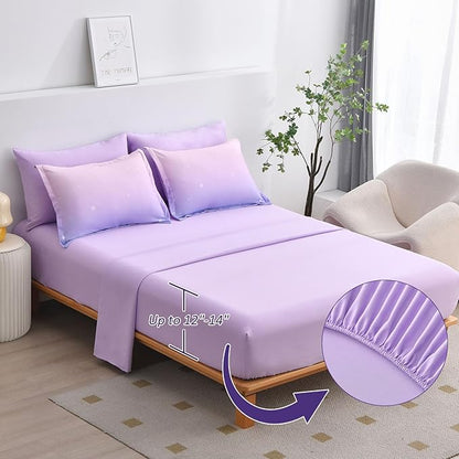 Dinjoy Girls Comforter Set Twin XL Size Rainbow Ombre Purple Lavender Pink Bedding Set Gradient 6 Pieces Bed in A Bag for Kids Teen Girl Women(1 Comforter, 1 Flat Sheet, 1 Fitted Sheet)