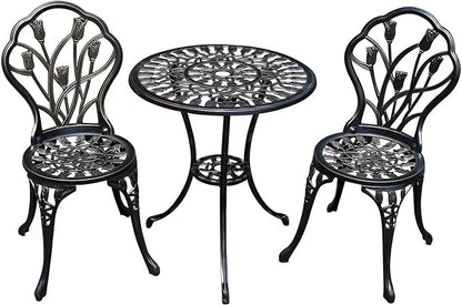 Patio Bistro Set.Rust-Resistant Cast Aluminum Bistro Table Set with Umbrella Hole for Backyard (Tulip Copper)