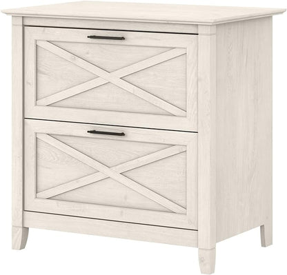Bush Furniture Key West 2 Lateral File Cabinet | Document Storage & Key West Bookcase Shelf in Linen White Oak | Farmhouse Bookshelf Display Cabinet
