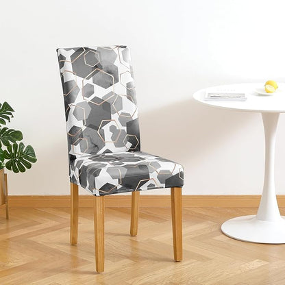 Gibelle Dining Room Chair Covers Set of 4, Soft Stretch Kitchen Chair Covers Slipcover Protector, Removable Washable Geometric Parson Chair Covers 4 Pack, Grey