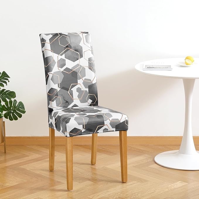 Gibelle Dining Room Chair Covers Set of 6, Soft Stretch Kitchen Chair Covers Slipcover Protector, Removable Washable Geometric Parson Chair Covers 6 Pack, Grey