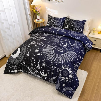 Holawakaka Stars Moon Constellation Print Comforter Set Twin Size Girls Boys Witchy Astrology Zodiac Celestial Bedding Set (Navy Blue,Twin)