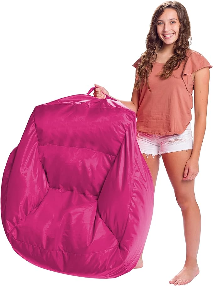 Posh Creations Coronado Bean Bag Boys and Girls Large Chair for Kids, for Gaming and Playrooms, Soft Nylon-Pink