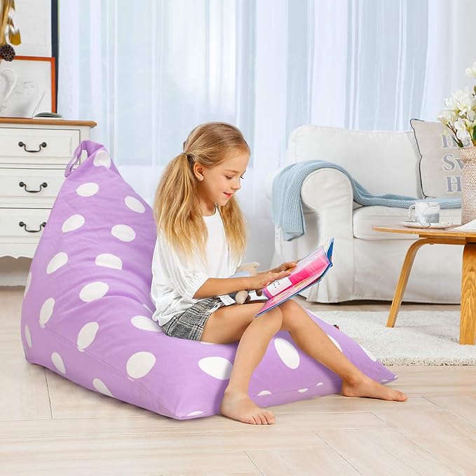 Aubliss Stuffed Animal Storage Bean Bag Chairs Cover, 50"x 35" Extra Large Bean Bags Chair for Kids & Adults, Beanbag Toy Storage for Boys Girls - Premium Cotton Canvas Purple Dot