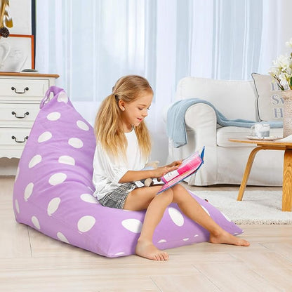 Aubliss Stuffed Animal Storage Bean Bag Chairs Cover, 50"x 35" Extra Large Bean Bags Chair for Kids & Adults, Beanbag Toy Storage for Boys Girls - Premium Cotton Canvas Purple Dot