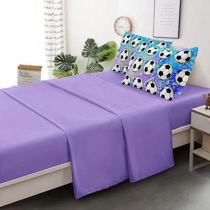 4 Piece Girls Soccer Bedding Set Twin Size Colorful Soccer Comforter Set for Teen Girls Kids Twin Bed in a Bag Set with Sheets Twin Bed Sets for Teenage