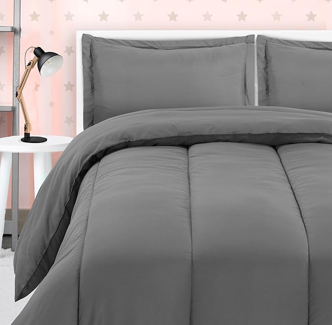 Utopia Bedding All Season Grey Comforter Set with 2 Pillow Cases, 3 Piece Soft Brushed Microfiber Kids Bedding Set for Boys/Girls, Machine Washable (Twin, Pack of 6)