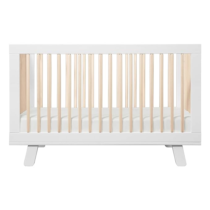 Babyletto Hudson 3-in-1 Convertible Crib with Toddler Bed Conversion Kit in White and Washed Natural, Greenguard Gold Certified