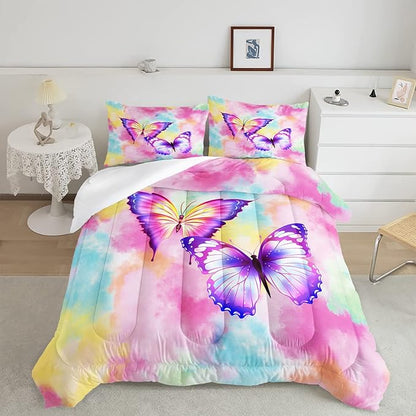 CVHOUSE Butterfly Bedding Set,Butterfly Comforter Full,Butterfly Comforter Set for Girls Kids Teens,Butterflies Quilt Set with 1 Comforter and 2 Pillow Cases