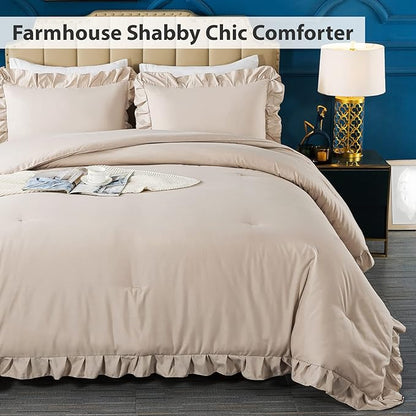 Andency Khaki Comforter King Size(104x90Inch), 3 Pieces Farmhouse Shabby Chic Bedding Comforters & Sets, All Season Soft Lightweight Down Alternative Bed Set for Men Women