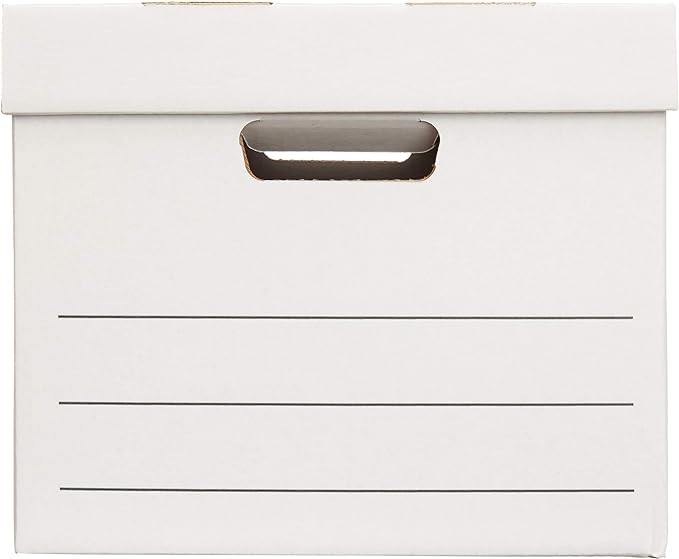 Amazon Basics Medium Duty Storage/Filing Boxes With Lid and Handles, Legal/Letter Size, 12-Pack, White, 16.2" L x 12.5" W x 10.5" H
