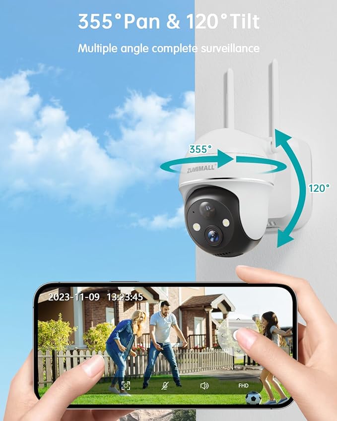 ZUMIMALL Security Cameras Wireless Outdoor- 4Packs, 2K Battery Cameras for Home Security, 2.4G WiFi Only, PIR Motion Alert/3MP Color Night Vision/2-Way Talk/IP66/Cloud Storage,Compatible with Alexa